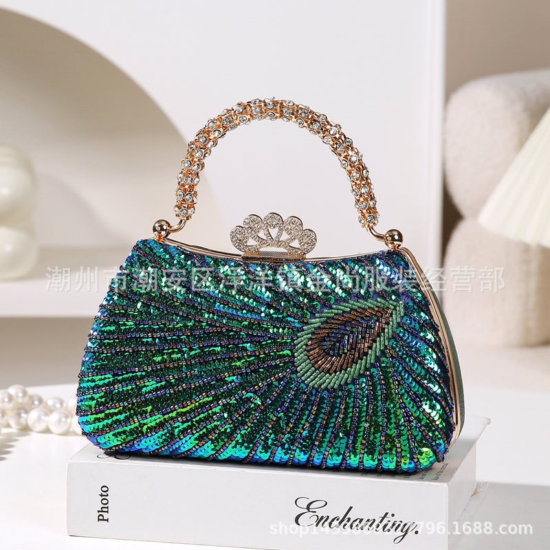 Peacock Embroidery Sequin Dinner Bag Handbag Women'S Matching Cheongsam Dress Banquet Small Handbag Sale - Image 4