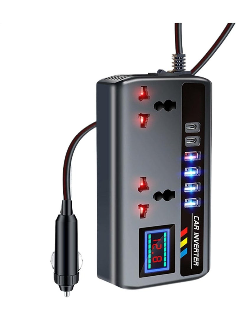 JAJEEK Portable Car Power Inverter 12V/24V to 220V 200W with 2 AC Outlets, 3 USB Ports & 2 Type-C Ports - Image 2