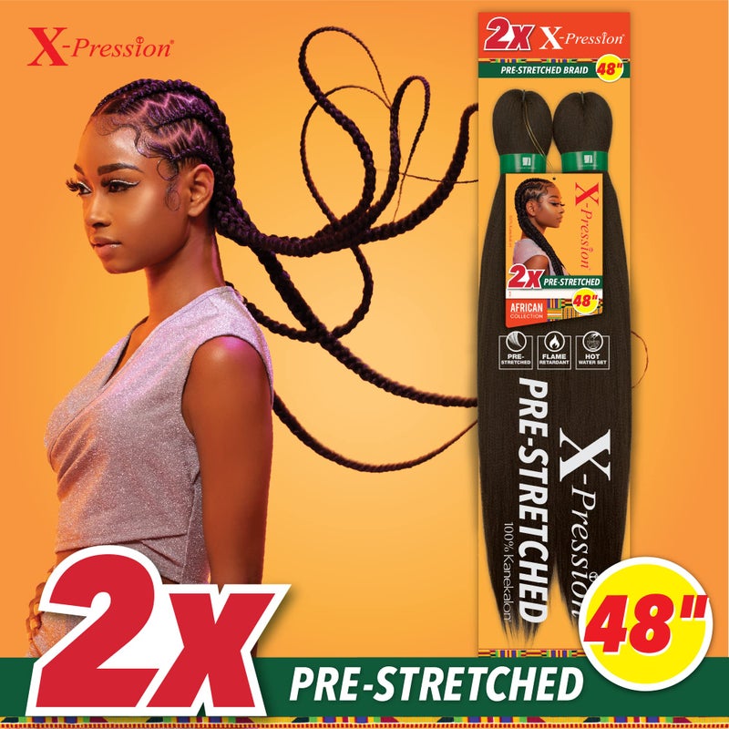 Sensationnel X-pression prestretched braiding hair - 2x braid 48 inch all kanekalon flame retardant synthetic braid for box braids and twists (1 pack, 1B OFFBLACK) - Image 3