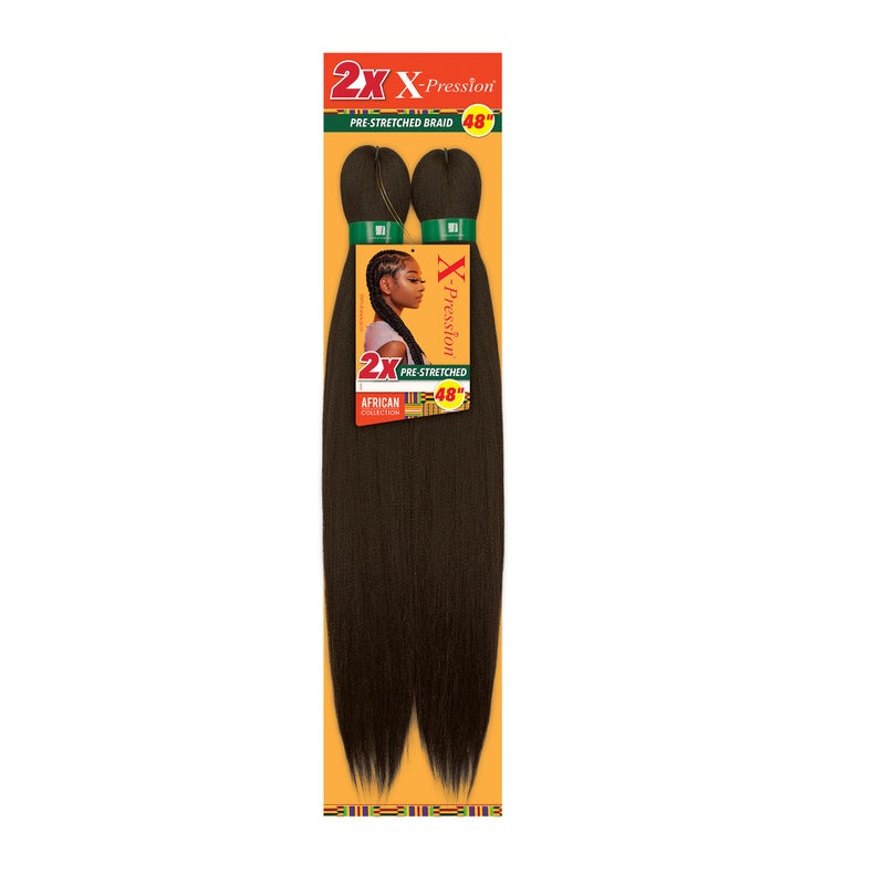 Sensationnel X-pression prestretched braiding hair - 2x braid 48 inch all kanekalon flame retardant synthetic braid for box braids and twists (1 pack, 1B OFFBLACK) - Image 1