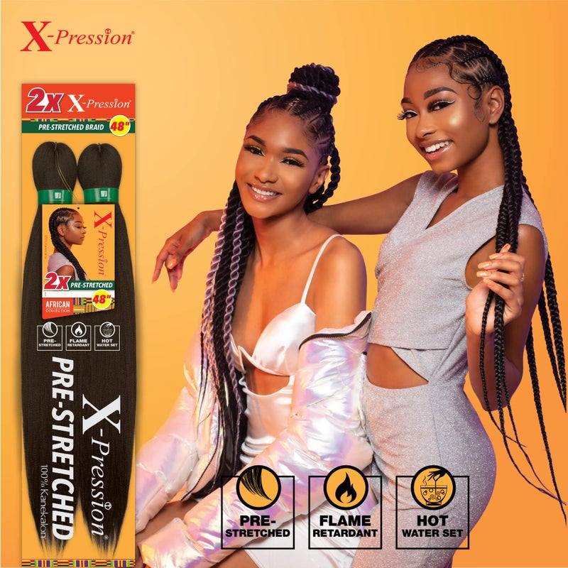 Sensationnel X-pression prestretched braiding hair - 2x braid 48 inch all kanekalon flame retardant synthetic braid for box braids and twists (1 pack, 1B OFFBLACK) - Image 4