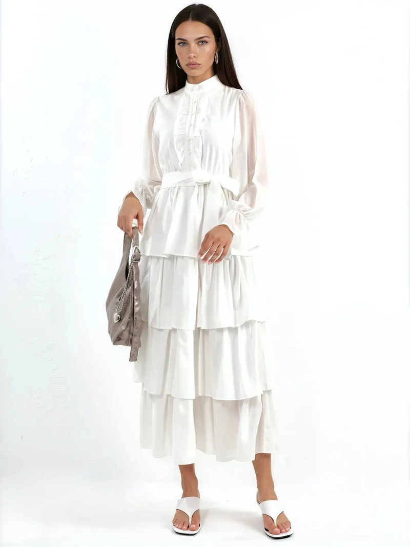 جينيفر A-line Maxi Dress With Crew Neck And Buttons