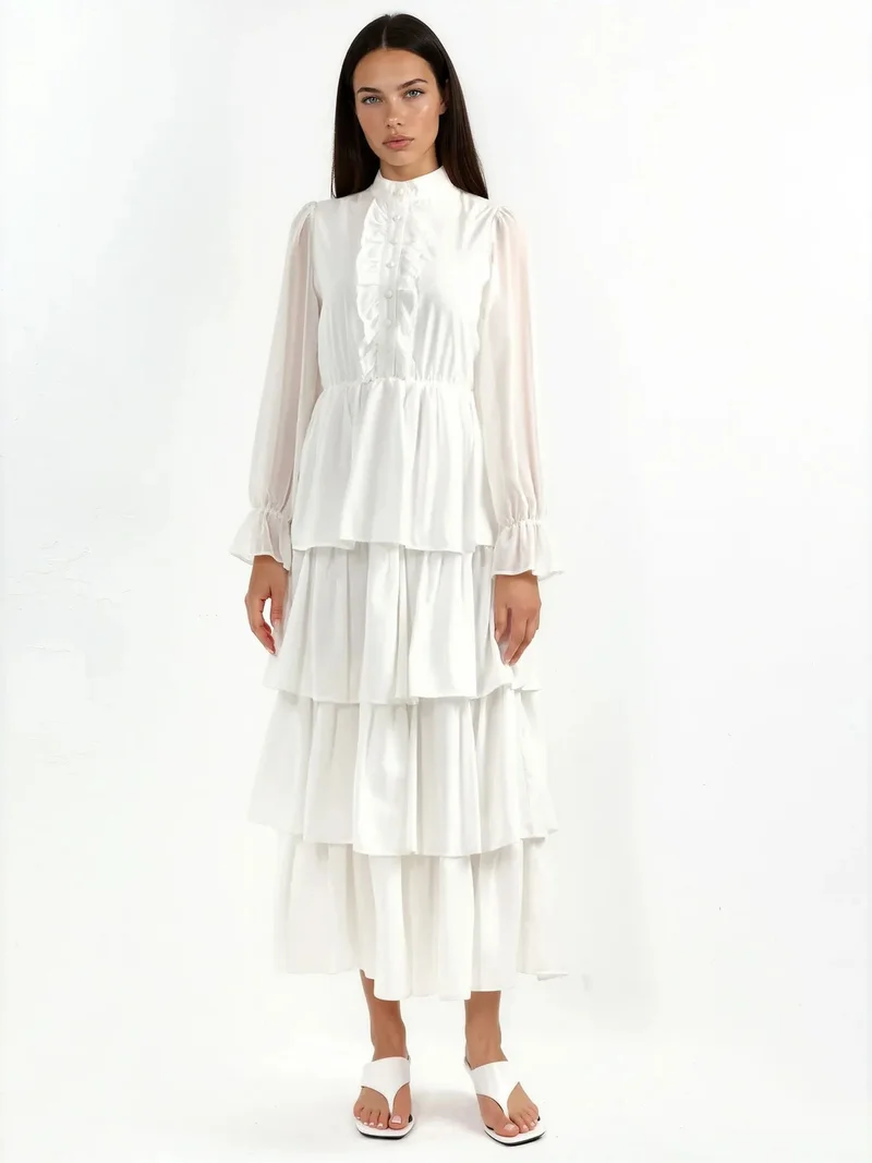 جينيفر A-line Maxi Dress With Crew Neck And Buttons