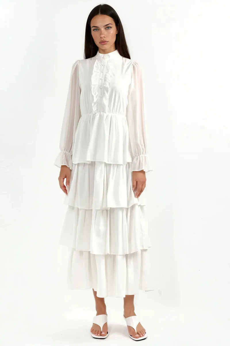 Jennyfer A-line Maxi Dress With Crew Neck And Buttons