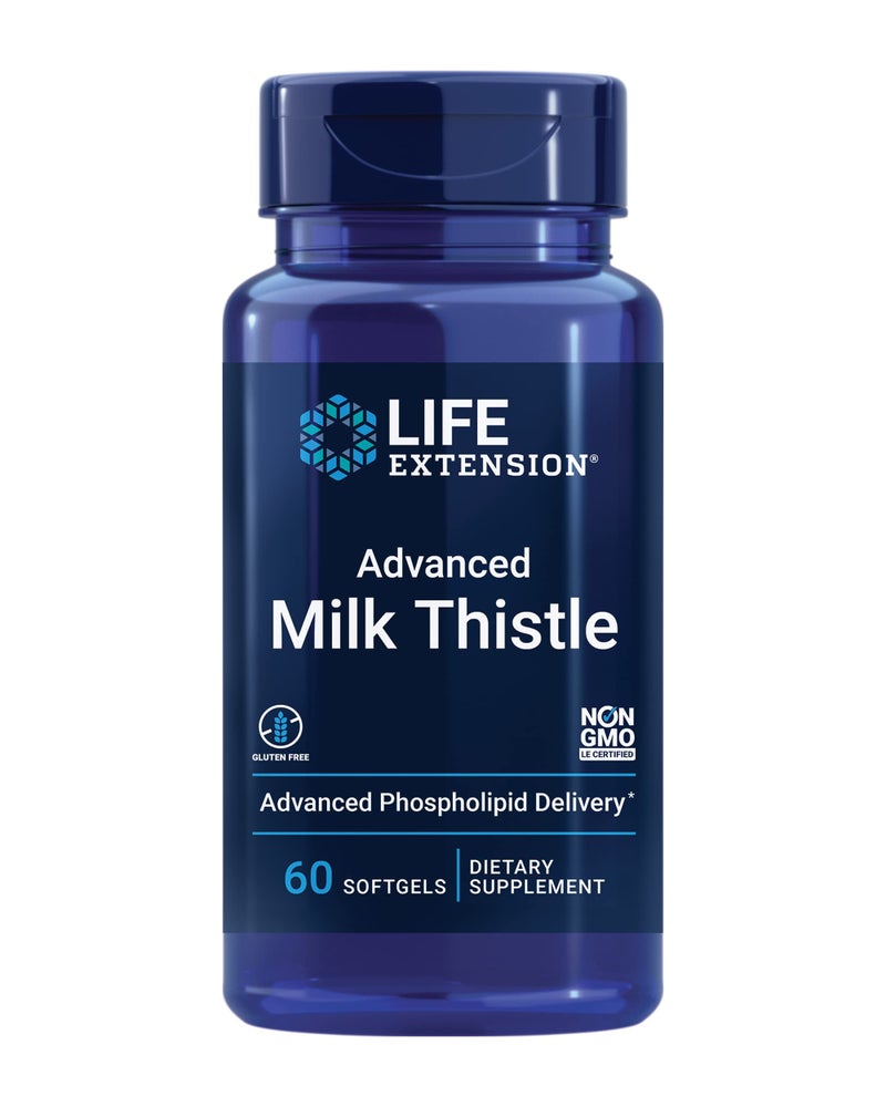 Life Extension Advanced Milk Thistle silymarin silybin phospholipids Promotes Healthy Liver Function GlutenFree NonGMO 60 softgels