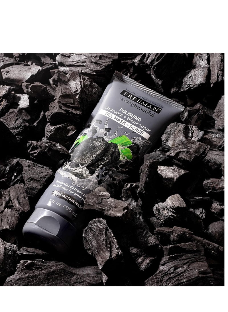 Freeman - Freeman Polishing Charcoal & Black Sugar Facial Gel Mask+ Scrub, Purifies Skin, Not Over-Drying, Polishing Face Mask, Exfoliating, Removes Dead Skin, Cruelty-Free Skincare, 6 fl.oz./ 175 mL Tube - Image 1