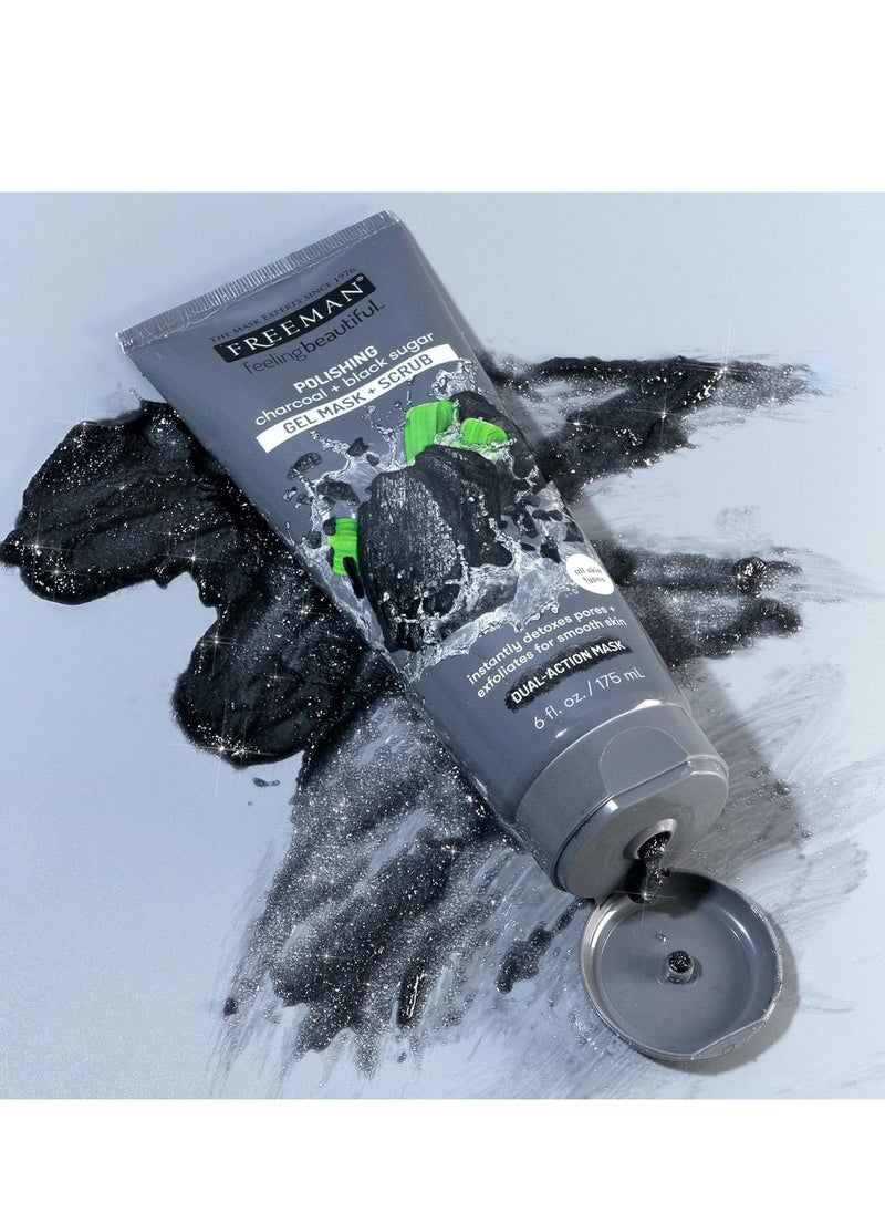 Freeman - Freeman Polishing Charcoal & Black Sugar Facial Gel Mask+ Scrub, Purifies Skin, Not Over-Drying, Polishing Face Mask, Exfoliating, Removes Dead Skin, Cruelty-Free Skincare, 6 fl.oz./ 175 mL Tube - Image 1
