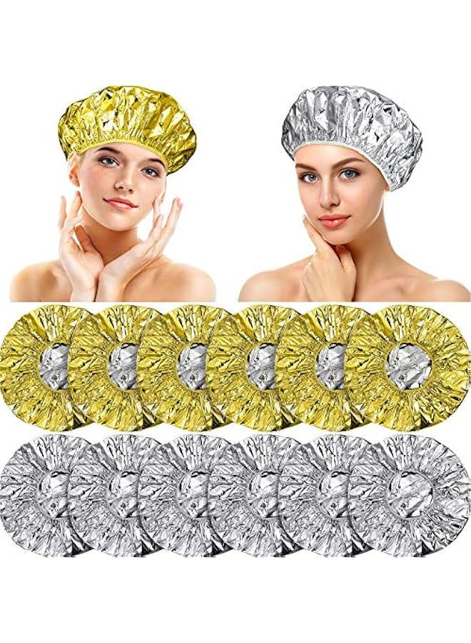12 قطعة من قبعات الترطيب العميق من رقائق الالومنيوم قابلة لاعادة الاستخدام لتلوين الشعر للاستخدام في المنزل وصالونات التجميل (12 انش، ذهبي، فضي) - Image 1