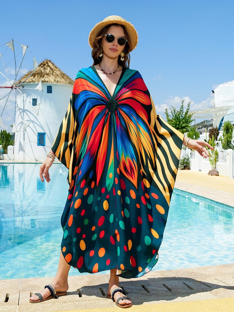 IMAGEKOPE Plus Size Kaftan Dress for Women - Lightweight V-Neck Beach Cover Up for Poolside, Resort, and Loungewear - Image 5