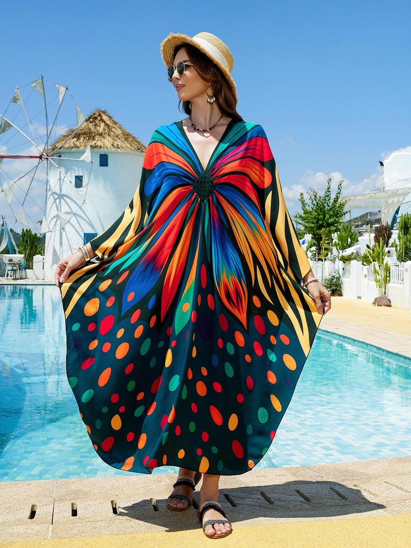 IMAGEKOPE Plus Size Kaftan Dress for Women - Lightweight V-Neck Beach Cover Up for Poolside, Resort, and Loungewear - Image 4