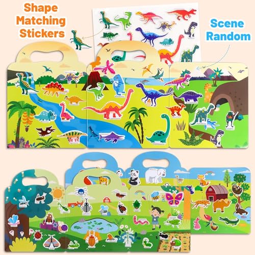 Slipps Reusable Sticker Books for Kids - Cute Waterproof Sticker for Toddler 2-6 Year Old Fun Travel Toys Learning Activities Girl Boy Gift Birthday Party Play Set (Pack of 3) Animal+Dinosaur+Insect - Image 3