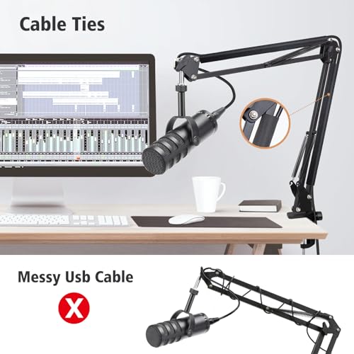 SUNMON Samson Q9U Mic Boom Arm - Compatible with Samson Mic, Includes 3/8" to 5/8" Screw Adapter Clip and Cable Sleeve - Image 2