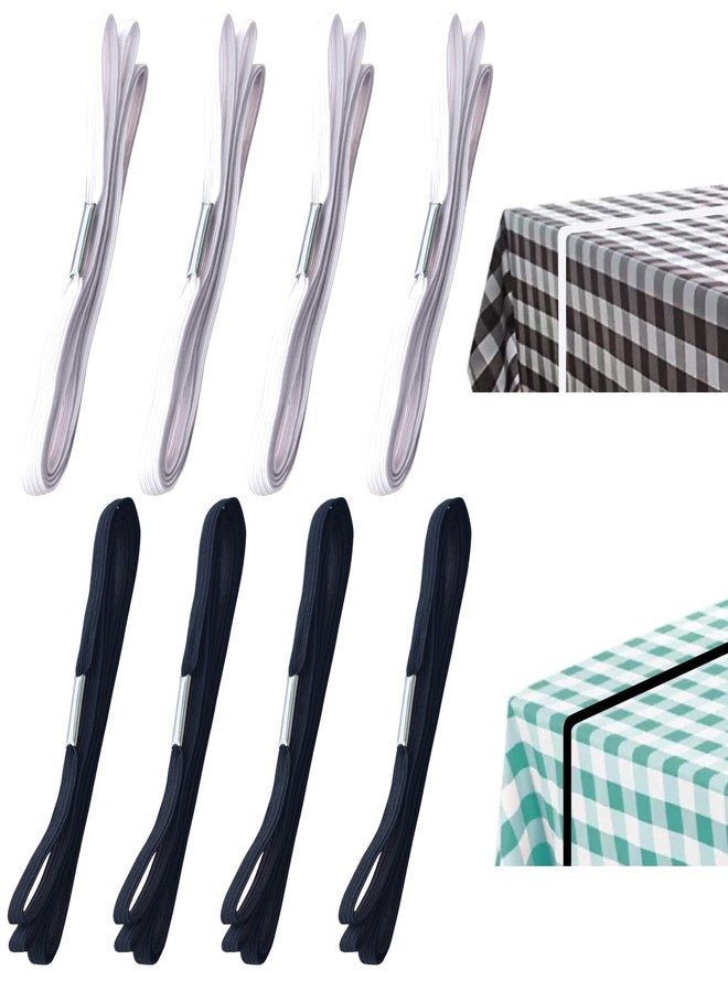 funkawa Table Bungees Tablecloth Strap Band Elastic Table Cloth Bands Tablecloth Bungee Cord to Hold Down Table Cloth for Picnic, Camping, Outdoor Tables, Wedding, Parties etc - (White, Black,8 Pieces) - Image 1