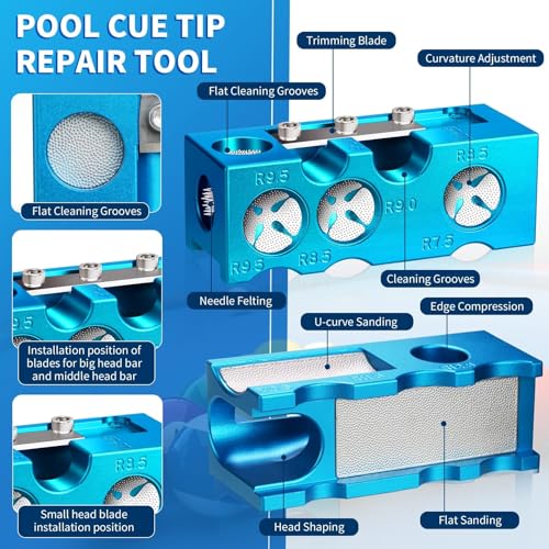 Northlet Pool Cue Tip Shaper, Pool cue Tips Replacement kit, Billiards Accessories Tool, Pool Stick Tips, Pool Cue Tips Repair Tool for Replacement and Shaping Cue Tips (11-in-1) - Image 2