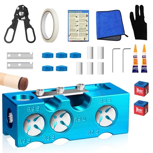 Northlet Pool Cue Tip Shaper, Pool cue Tips Replacement kit, Billiards Accessories Tool, Pool Stick Tips, Pool Cue Tips Repair Tool for Replacement and Shaping Cue Tips (11-in-1) - Image 1