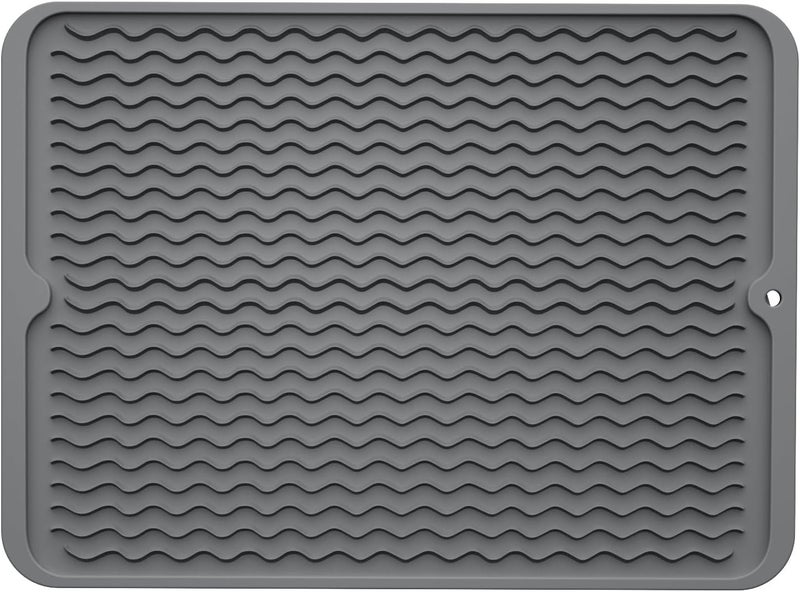 ZLR Silicone Dish Drying Mat for Kitchen Counter- Eco Friendly Food Grade Silicone Drying Mat - Easy to Clean Heat Resistant Dish Mat (Gray, L (12" x 16")) - Image 1