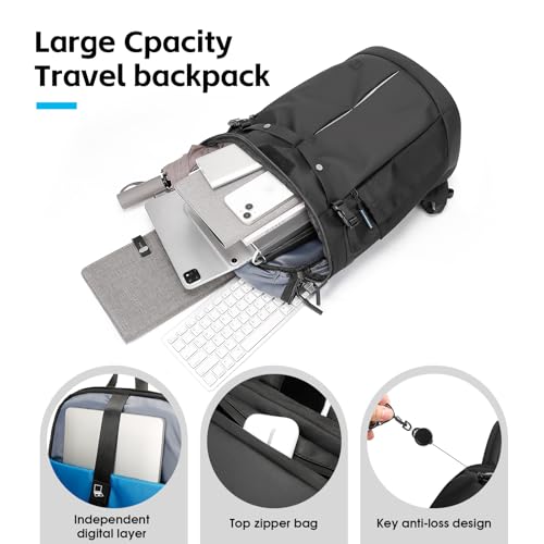 TANGCORLE Travel Backpack for Men,Water Ressistant 17.3 Inches Laptop Backpack Lightweight Sports Casual Backpack for Travel/Commuter/Outdoor,Black - Image 2