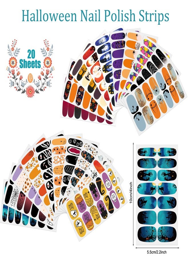 JERCLITY 20 Sheets Halloween Nail Wraps Halloween Nail Polish Strips Cobwebs Ghosts Spider Bat Haunted House Jack-o-Lantern Nail Stickers for Women Halloween Nail Art（Style 1） - Image 2