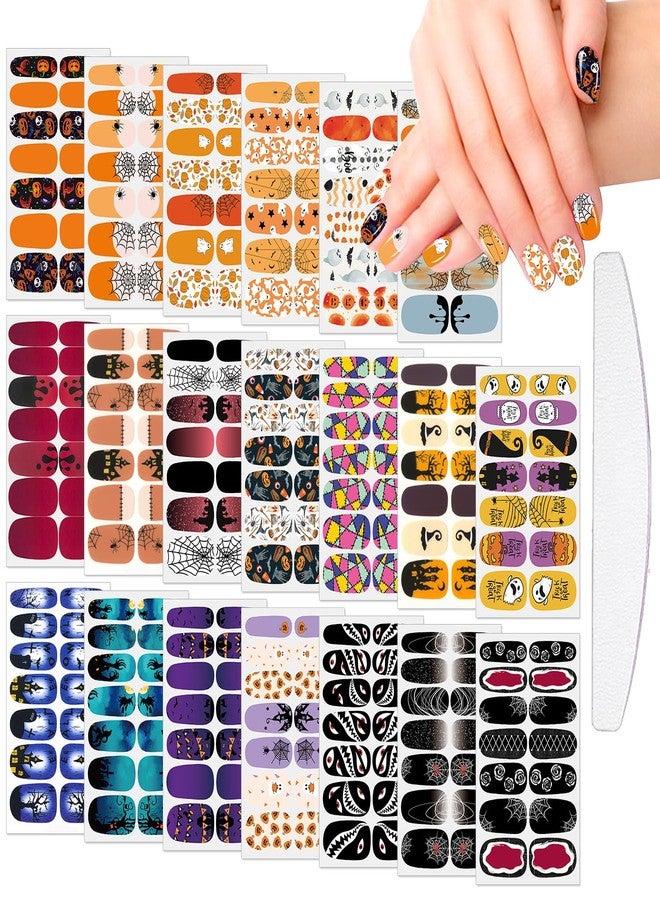 JERCLITY 20 Sheets Halloween Nail Wraps Halloween Nail Polish Strips Cobwebs Ghosts Spider Bat Haunted House Jack-o-Lantern Nail Stickers for Women Halloween Nail Art（Style 1） - Image 1