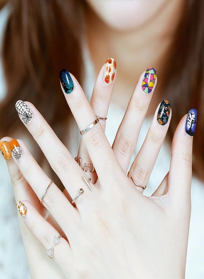 JERCLITY 20 Sheets Halloween Nail Wraps Halloween Nail Polish Strips Cobwebs Ghosts Spider Bat Haunted House Jack-o-Lantern Nail Stickers for Women Halloween Nail Art（Style 1） - Image 4