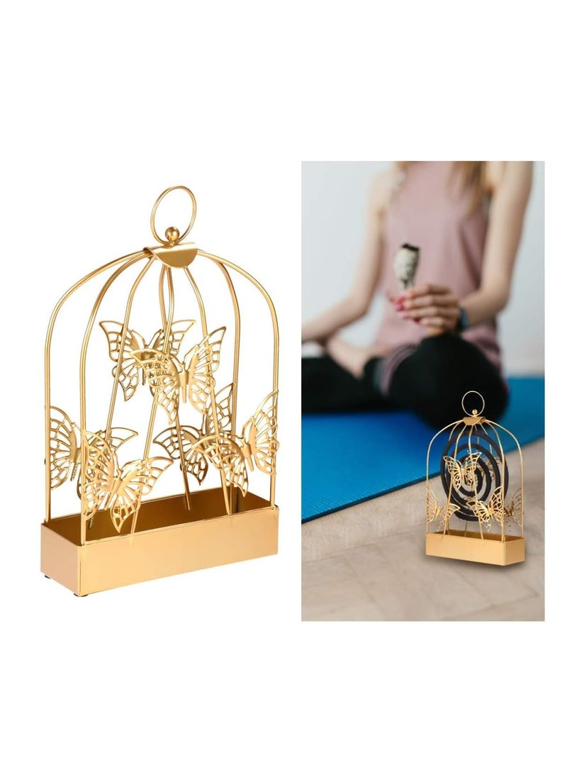 Excefore Decorative Tray Metal Tray Coil Holder Birdcage Retro Portable Incense Burner Incense Burner Holder Coil Holder for Home and Camping Golden Candlestick Holders Candlestick Holders  - Image 2