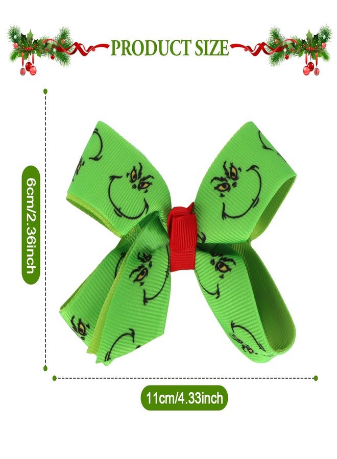 KIUEZIR Christmas Hair Bow Clips Green with Red Accent Print, Grosgrain Ribbon, 4.33 Inch, Holiday Party Accessory - Image 2