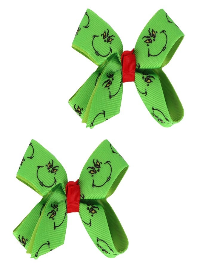 KIUEZIR Christmas Hair Bow Clips Green with Red Accent Print, Grosgrain Ribbon, 4.33 Inch, Holiday Party Accessory - Image 1
