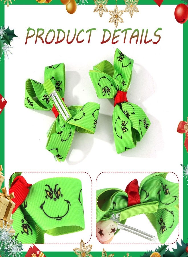 KIUEZIR Christmas Hair Bow Clips Green with Red Accent Print, Grosgrain Ribbon, 4.33 Inch, Holiday Party Accessory - Image 3