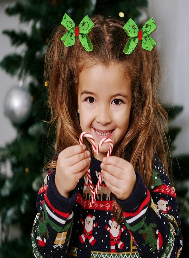KIUEZIR Christmas Hair Bow Clips Green with Red Accent Print, Grosgrain Ribbon, 4.33 Inch, Holiday Party Accessory - Image 5