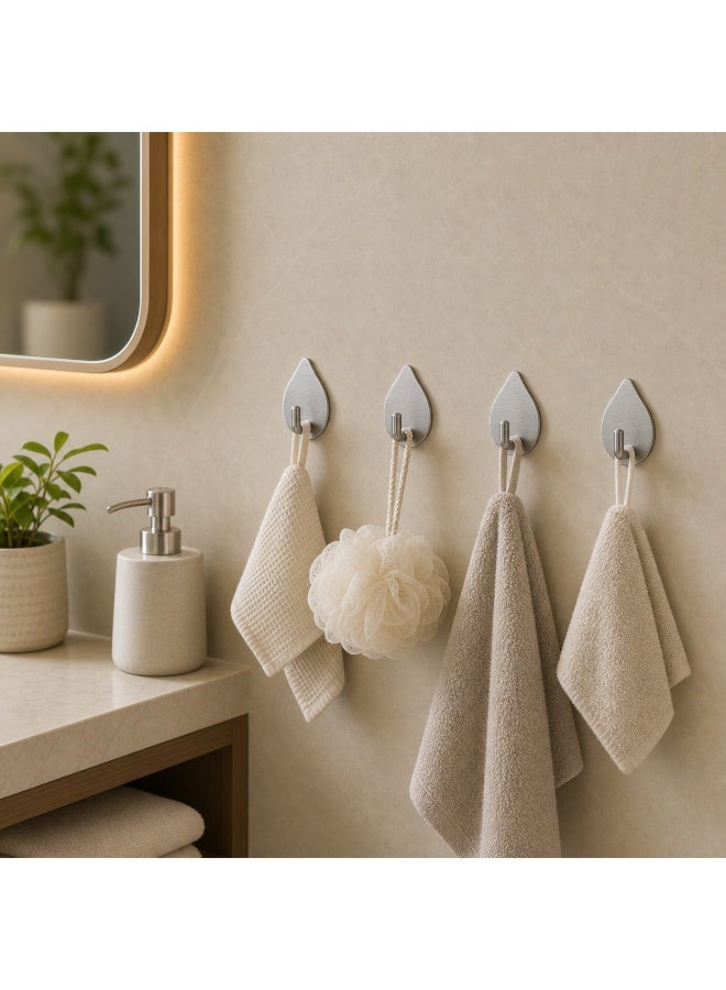 4pcs Self-Adhesive Stainless Steel Wall Hooks, Silver Waterdrop Shape Design, Bathroom Kitchen Home Storage - Image 3