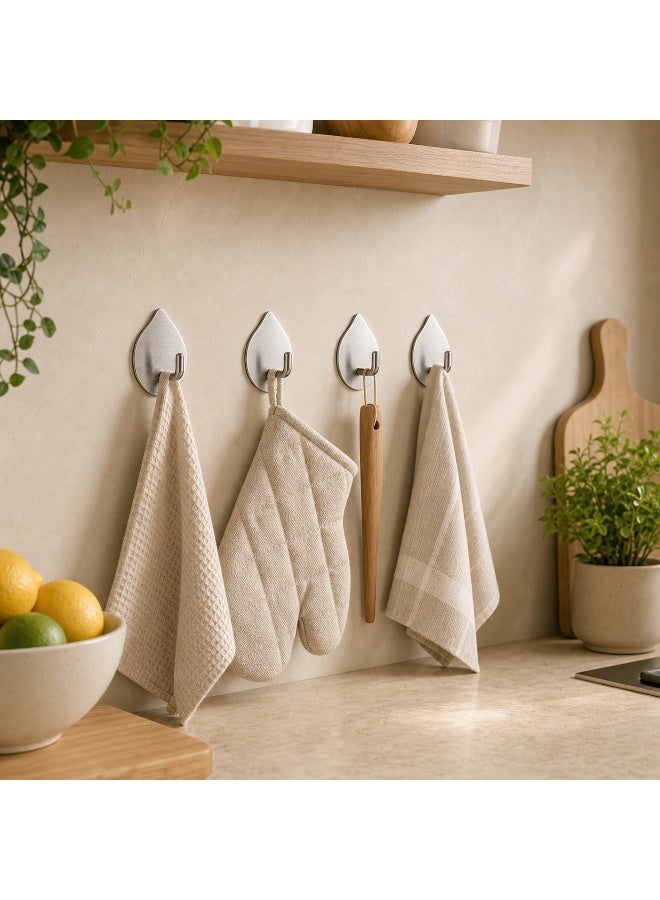 4pcs Self-Adhesive Stainless Steel Wall Hooks, Silver Waterdrop Shape Design, Bathroom Kitchen Home Storage - Image 2