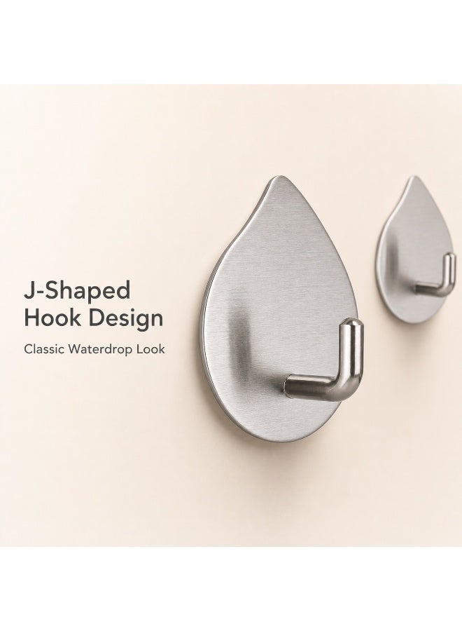 4pcs Self-Adhesive Stainless Steel Wall Hooks, Silver Waterdrop Shape Design, Bathroom Kitchen Home Storage - Image 5