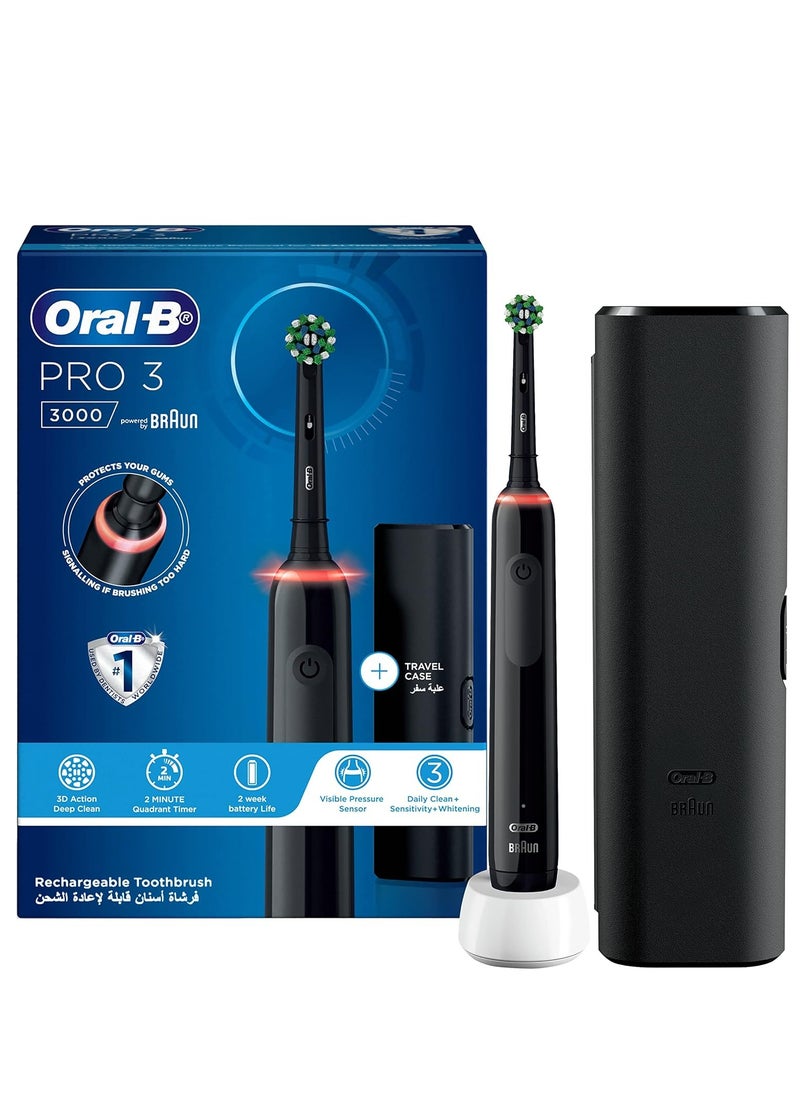 Oral-B - PRO 3 Electric Toothbrush Smart Pressure Sensor & Travel Case Gift, Black - Image 1