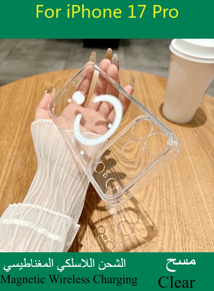Dili Apple Clear Case iPhone 17 Pro Acrylic Clear Magnetic Phone Case Transparent Ultra Thin Magnetic Wireless Charging iPhone Cases Camera Protection Shockproof Back Men Women Cover - Image 2