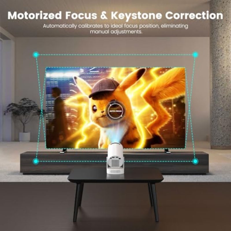 Mini portable projector for home theater and office use, ABS plastic body, black color, 4K support with auto keystone correction and 210 rotation - Image 3