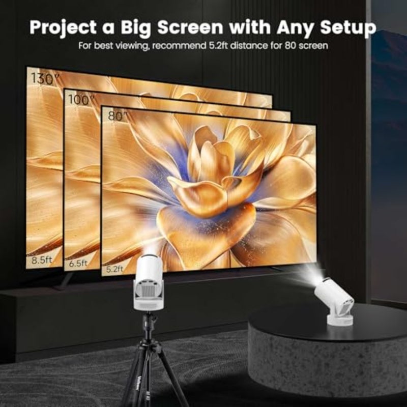 Mini portable projector for home theater and office use, ABS plastic body, black color, 4K support with auto keystone correction and 210 rotation - Image 5