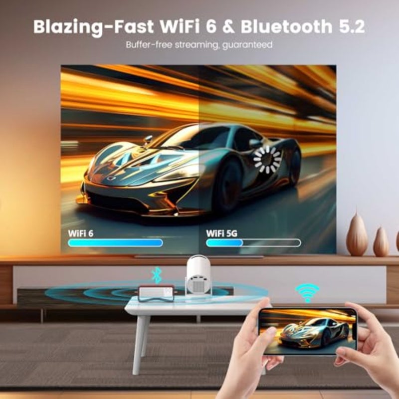 Mini portable projector for home theater and office use, ABS plastic body, black color, 4K support with auto keystone correction and 210 rotation - Image 4