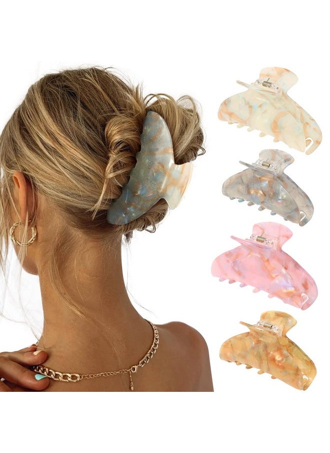 HAIMEIKANG 4Pcs Large Hair Claw Clips Acrylic Big Hair Clips For Thick Hair Strong Hold Hair Jaw Clips Nonslip Banana Hair Barrettes Clips For Women Girls (Banana(Gray/Champagne/Green/Pink))  - Image 1