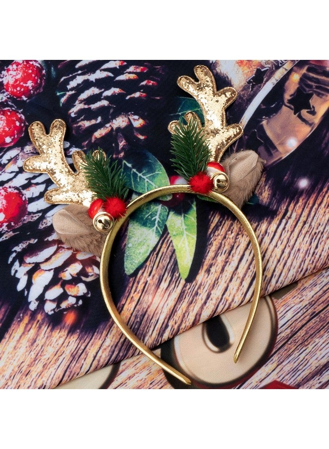 TULOBI Christmas Headbands Glitter Christmas Elk Antlers Headband Cute Xmas Hair Bands Holiday Headbands Party Gift Christmas Costume Party Accessories For Women And Girls (Gold) - Image 2