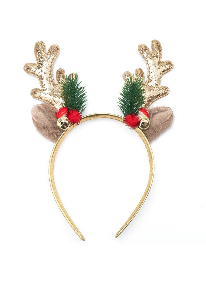 TULOBI Christmas Headbands Glitter Christmas Elk Antlers Headband Cute Xmas Hair Bands Holiday Headbands Party Gift Christmas Costume Party Accessories For Women And Girls (Gold) - Image 1