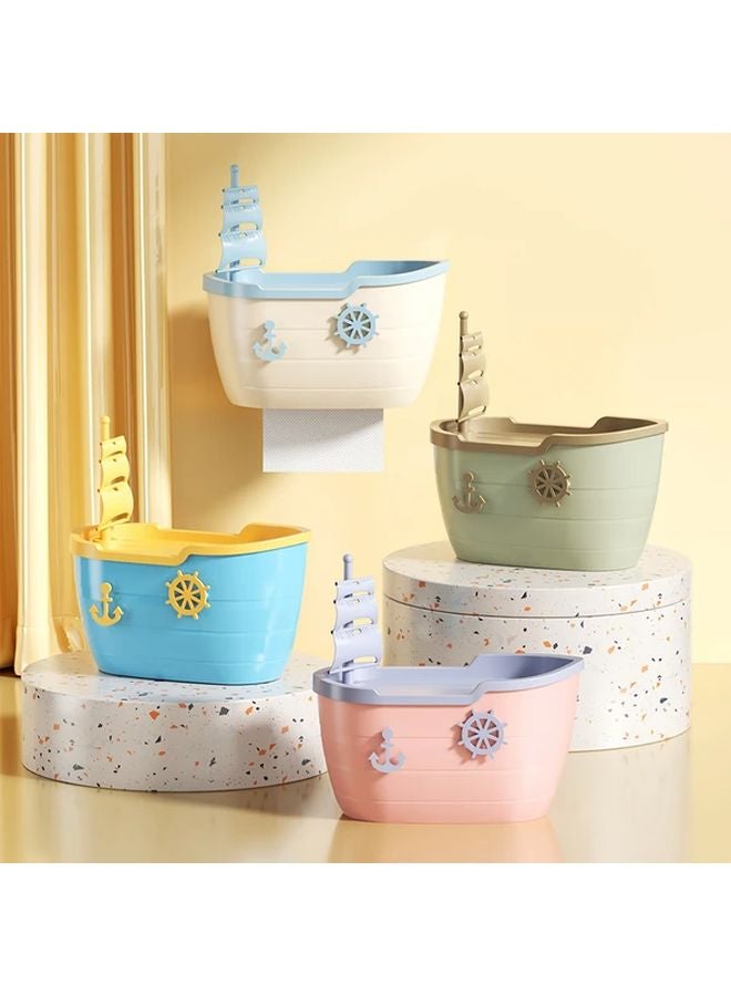 Blue Sailboat Shaped Toilet Paper Holder Wall Mounted Double Layer Tissue Storage Box - Image 3