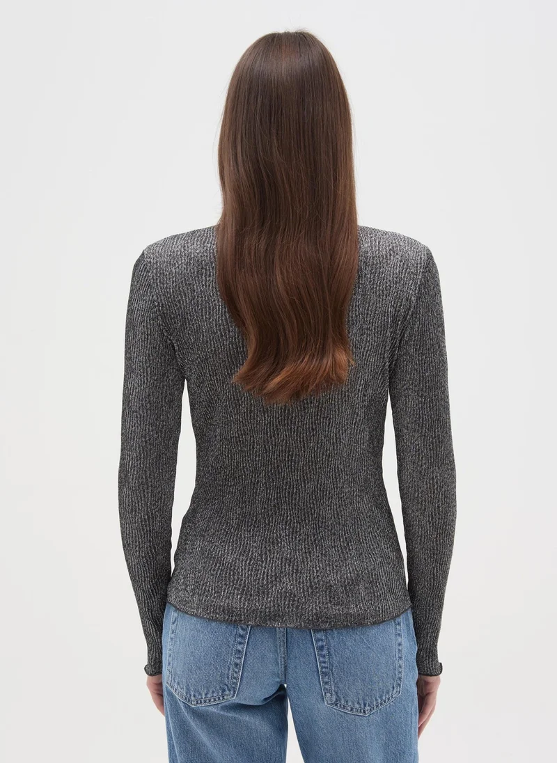 Ovs  OVS Grey Long-Sleeve Lurex Top for Women | Best Price UAE