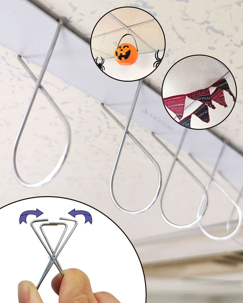 NACETURE Ceiling Hook Clips- 100 Pack Drop Ceiling Hanger Hooks Hanging on Suspended Ceiling Tile, Grid Clips Heavy Duty for Light Plant Office Home Stores Classroom and Wedding Decorations - Image 2