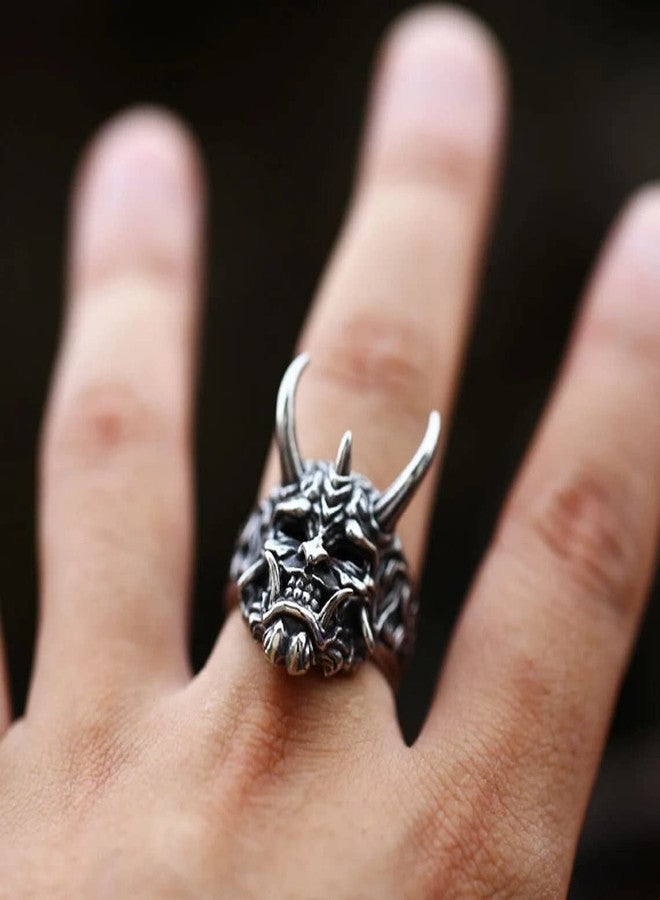 THE MEN THING Hannya Prajna Demon Mask Ring For Men | Luxury Solid Pure Titanium Steel Ring Jewellery (Retro - Titanium Steel, 21) - Image 2