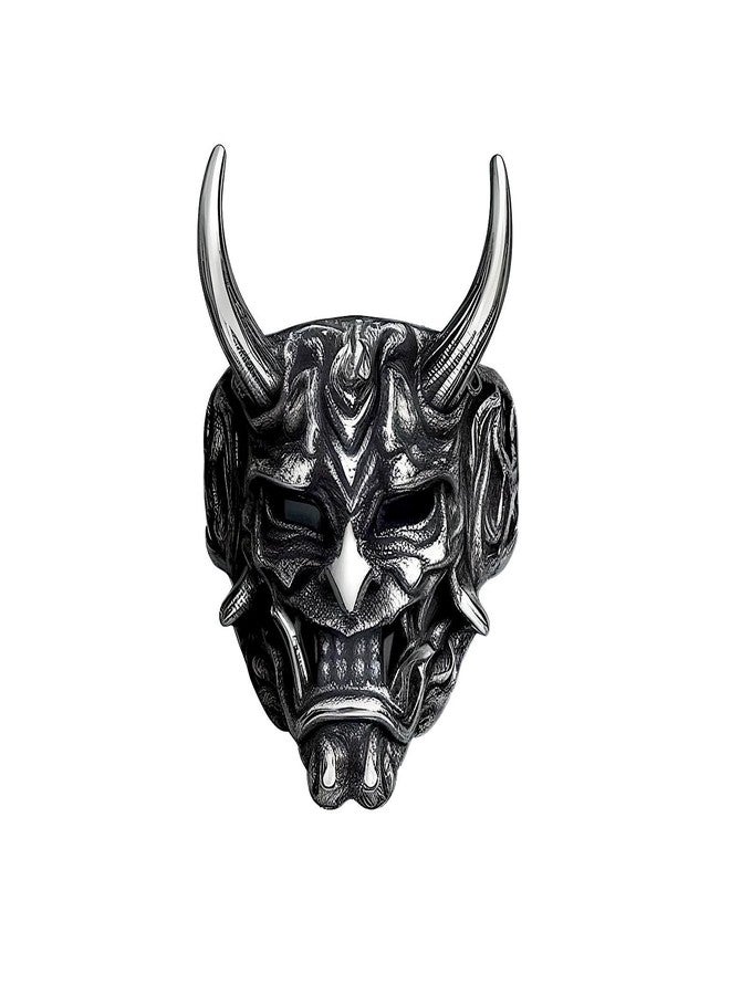 THE MEN THING Hannya Prajna Demon Mask Ring For Men | Luxury Solid Pure Titanium Steel Ring Jewellery (Retro - Titanium Steel, 21) - Image 1