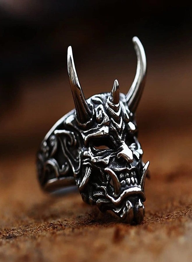 THE MEN THING Hannya Prajna Demon Mask Ring For Men | Luxury Solid Pure Titanium Steel Ring Jewellery (Retro - Titanium Steel, 21) - Image 4