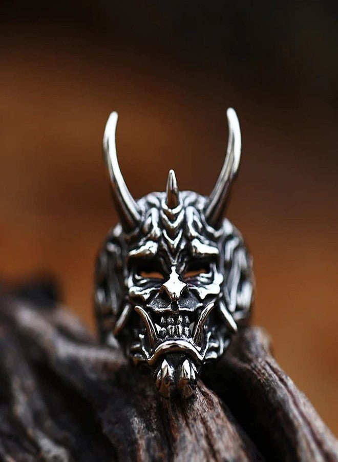 THE MEN THING Hannya Prajna Demon Mask Ring For Men | Luxury Solid Pure Titanium Steel Ring Jewellery (Retro - Titanium Steel, 21) - Image 5