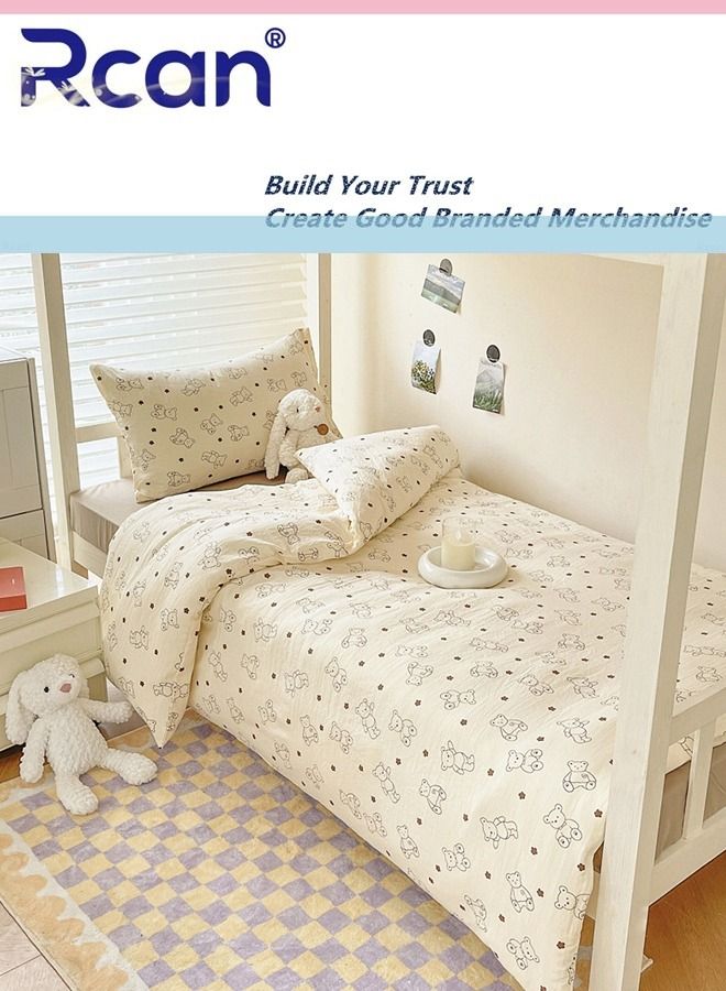 Rcan 3 Piece School Season Duvet Cover Set College Style Cartoon Print  High Cotton Kids Bedding Quilt Cover Sheet Pillow Covers for Dormitory Single Bed Children's Bed for Boys Girls 150x200cm/ 59x78.7In - Image 1