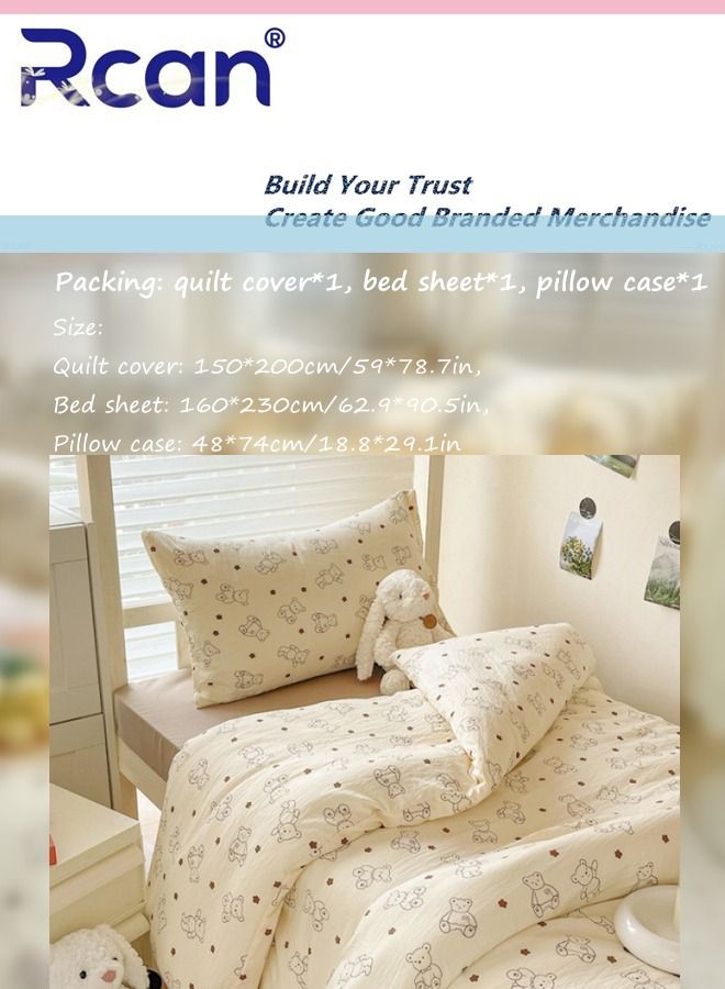 Rcan 3 Piece School Season Duvet Cover Set College Style Cartoon Print  High Cotton Kids Bedding Quilt Cover Sheet Pillow Covers for Dormitory Single Bed Children's Bed for Boys Girls 150x200cm/ 59x78.7In - Image 3