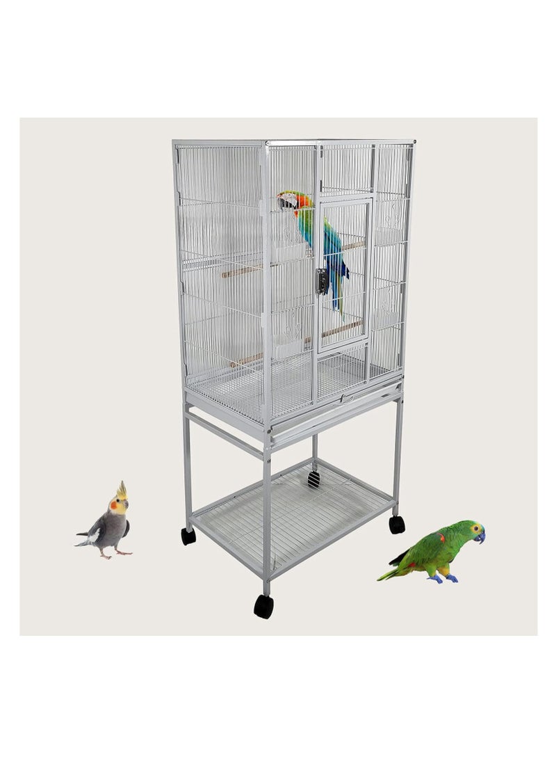 NNC PETS White Bird Cage - Strong Modern Cage for Parrots, Food Containers, and Entertainment, Beautiful Design, Easy to Assemble, Indoor Use (136 cm height) - Image 1
